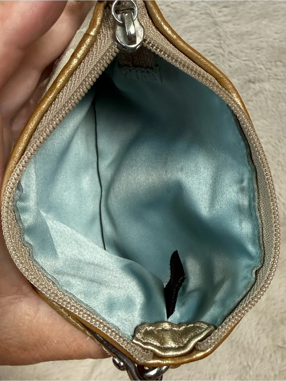 Coach Y2K Gold Lurex /Tan Jacquard Wristlet Signature C
